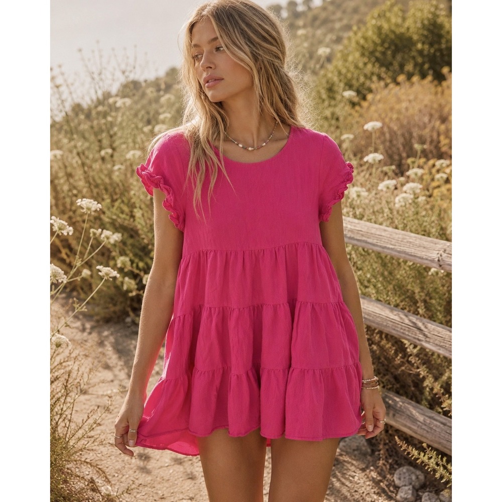 Sugar + Lips Pink Ruffled Women's Mini Dress